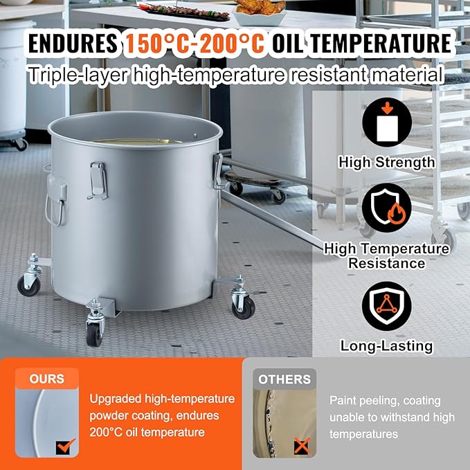 VEVOR Fryer Grease Bucket, 16 Gal Oil Disposal Caddy - Image 3