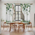 Easter Kitchen Curtains, Country Rabbit Botanical Leaves Wooden Grain Light - Image 2