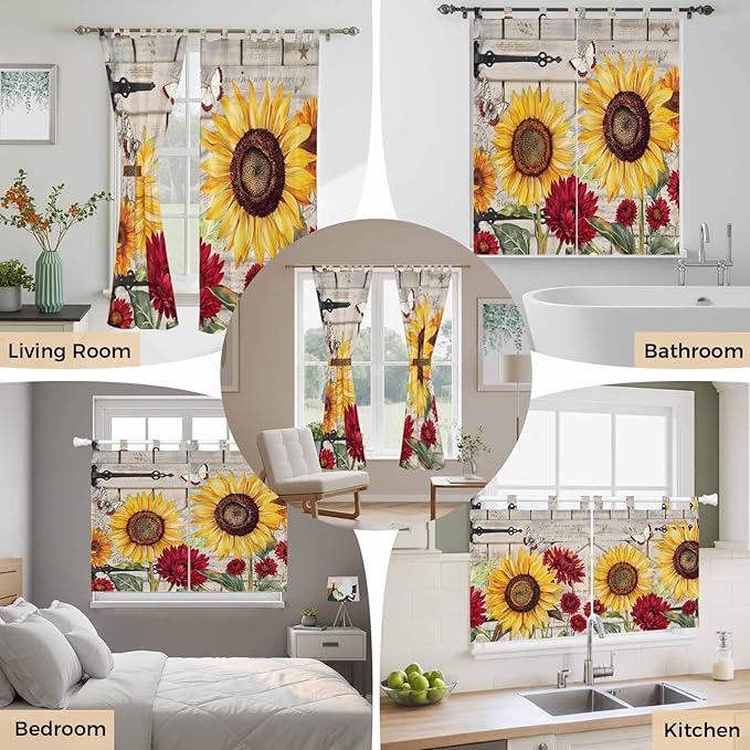 Red Yellow Sunflowers Living Room Curtains 84 Inch Length, Window Curtains Tab - Image 7