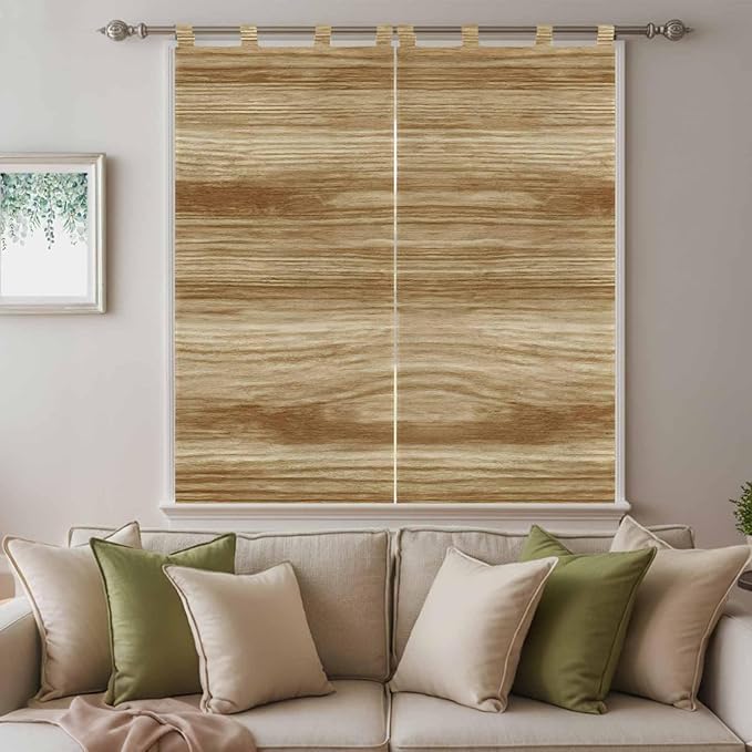 Light Brown Wood Grain Living Room Curtains 84 Inch Length, Window Curtains Tab - Image 9