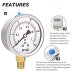 0-15 Psi Glycerin Liquid Filled Low Pressure Gauge, 2.5" Dial Size, 1/4" NPT - Image 4