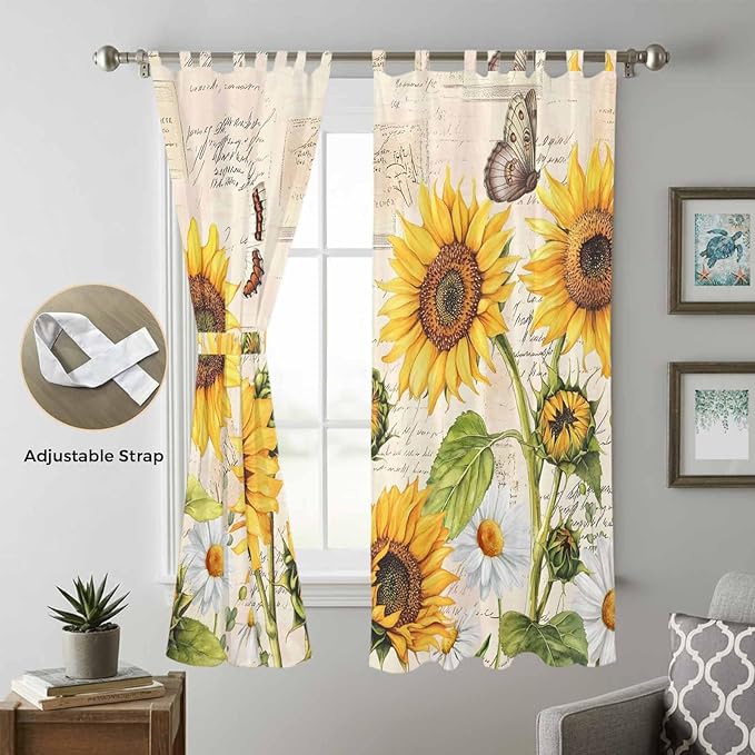 Yellow Sunflowers Living Room Curtains 84 Inch Length, Window Curtains Tab Top - Image 5