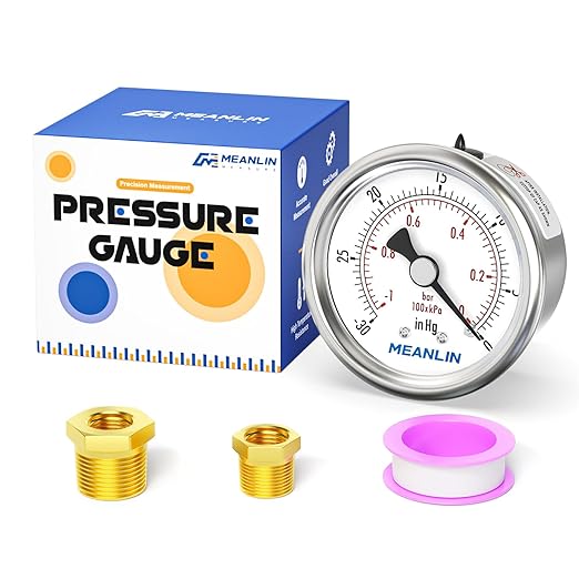 MEANLIN MEASURE -30inHG~0Psi Vacuum Gauge Stainless Steel 1/4" NPT 2" FACE DIAL by MEANLINMEASURE