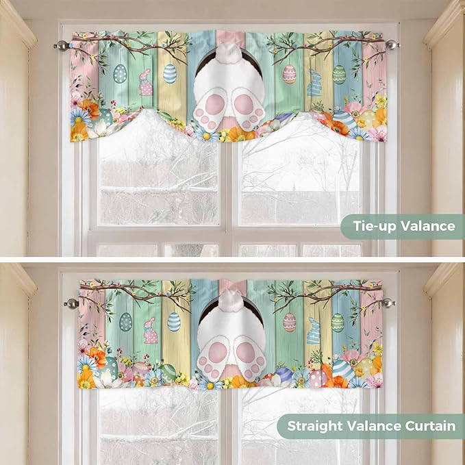 Easter Tie Up Valance Curtains for Windows, Kitchen Curtains Window Shades - Image 5