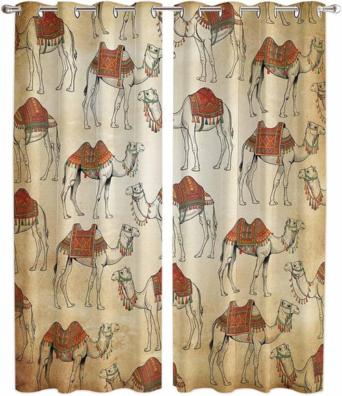 2 Panel Kitchen Cafe Curtains, Desert Sand Camel Sunlight Filtering Nature Air by Hokiten