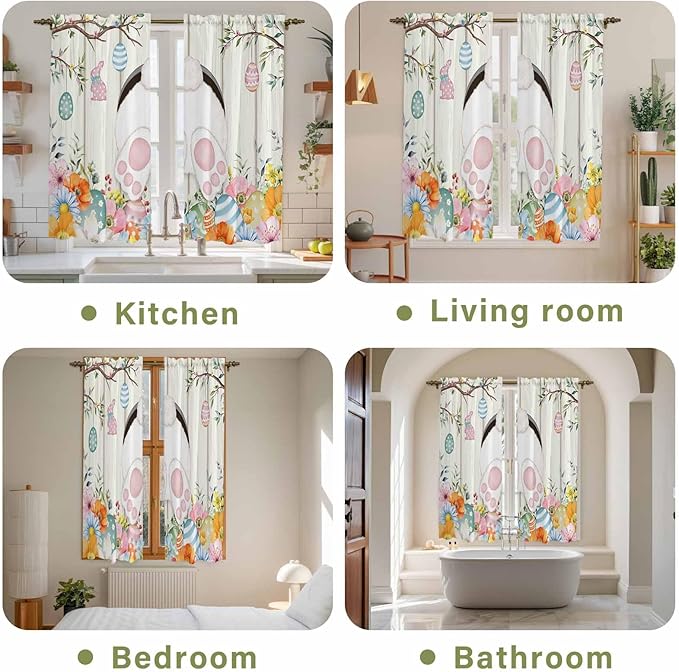 Easter Window Curtains 63 Inch Long 2 Panel Set, Rod Pocket Bedroom Curtains & - Image 8