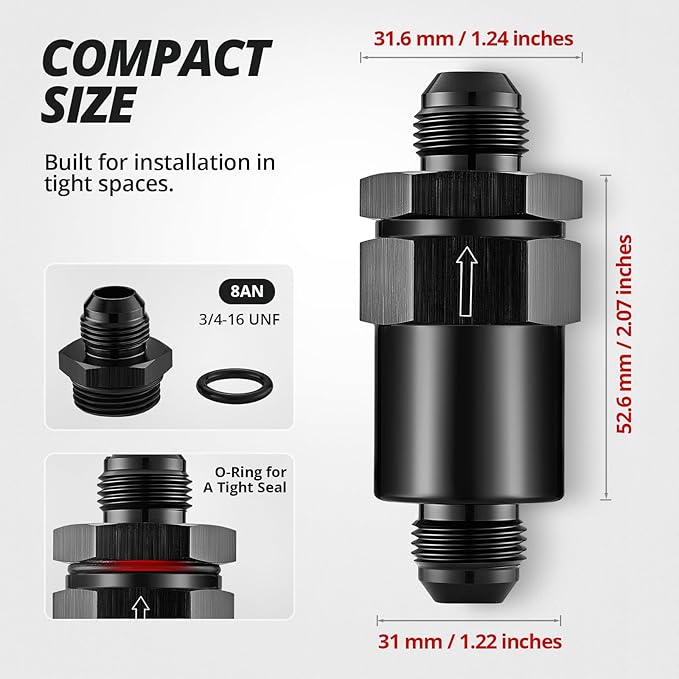 EVIL ENERGY 8AN Billet Inline Fuel Filter 30 Micron Aluminum Black - Image 2