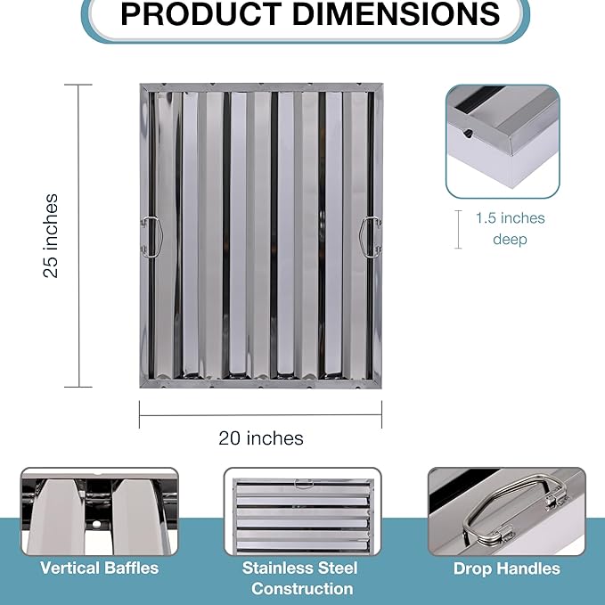 20" x 25" Stainless Steel Commercial Hood Filter – Dishwasher Safe, Welded - Image 3