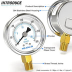 MEANLIN MEASURE 0~300Psi Dry Pressure Gauge Stainless Steel 1/4" NPT 2" FACE - Image 4