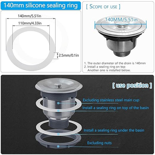 2PCS Kitchen Sink Filter Sealing Ring, Drain Pipe Flat Silicone Gasket - Image 2