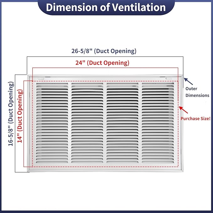 24"W x 14"H Steel Return Air Filter Grille - Image 2