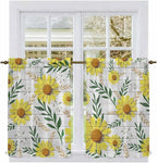 Yellow Daisy Tier Curtains, Farmhouse Country Flower Leaf Plant Wood Grain by Unknown