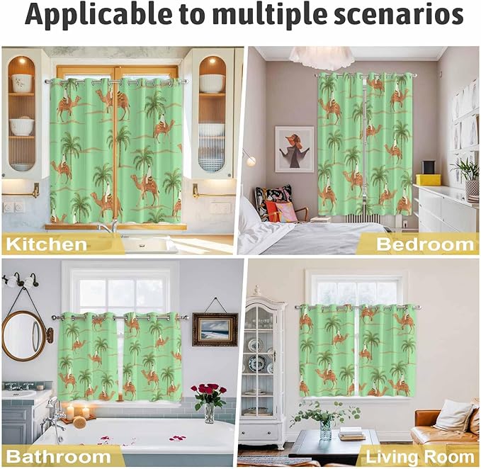2 Panel Kitchen Cafe Curtains, Desert Camels Sunlight Filtering Nature Air - Image 6