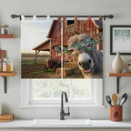 Farm Donkeys Kitchen Curtains 45 Inch Length, Short Cafe Window Curtains Tab Top - Image 3