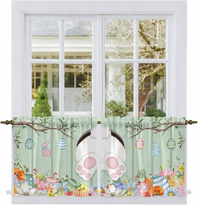 Easter Kitchen Tier Curtains 24 Inch Long 2 Panel Set, Rod Pocket Cafe Small - Image 2