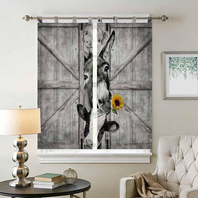 Funny Farm Animals Bathroom Curtains 63 Inch Length, Window Curtains Tab Top - Image 2