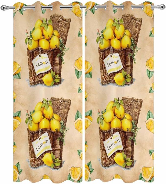 Lemon Outdoor Curtains for Patio Lemons in Baskets Summer Tropical Plant Brown - Image 9
