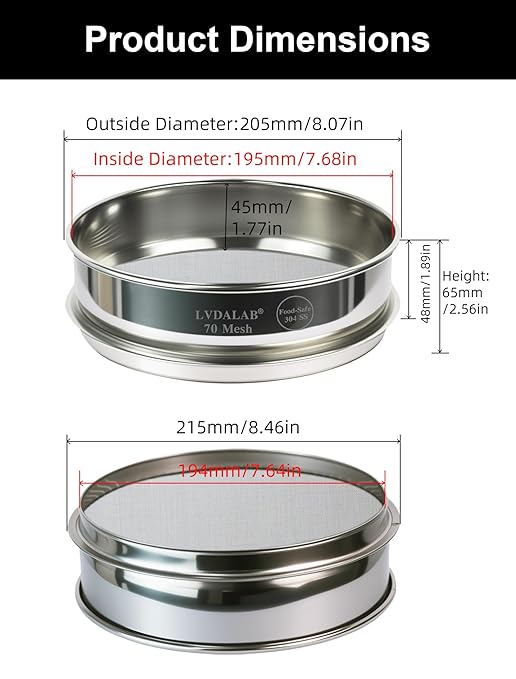 All 304 Stainless Steel 70 Mesh Test Sieve, 8 Inch/20cm Diameter, Lab Sifter & - Image 5