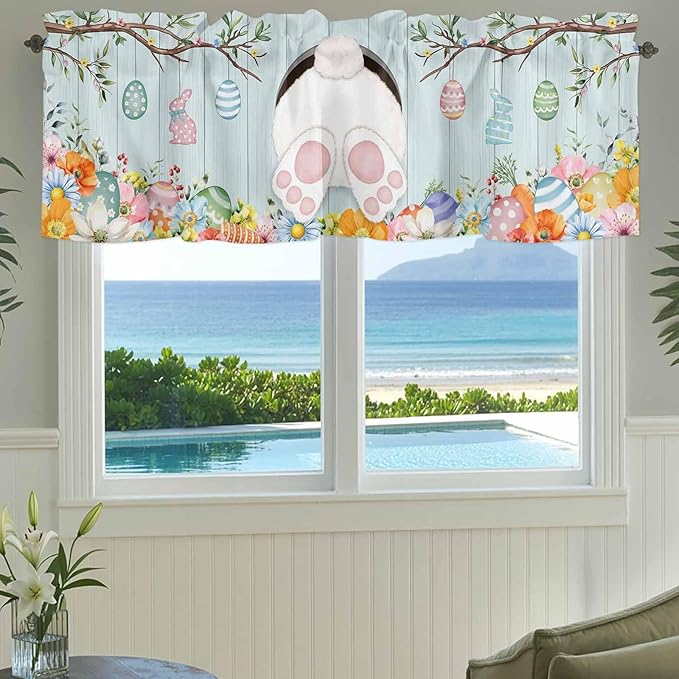 Easter Bunny Curtain Valances for Windows, Kitchen Valance Window Treatment - Image 3