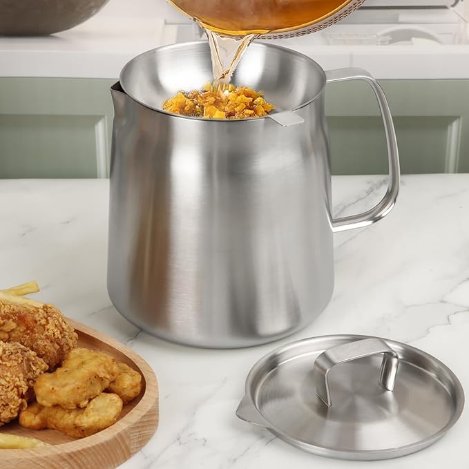68oz 304 Stainless Steel Oil Filter Pot, Heavy Duty Bacon Grease Container & - Image 8