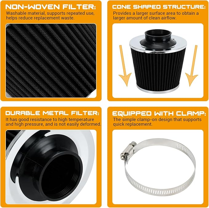 PTNHZ Universal Balck 2.5" 63mm High Flow Cold Air Intake Cone Air Filter Power - Image 3