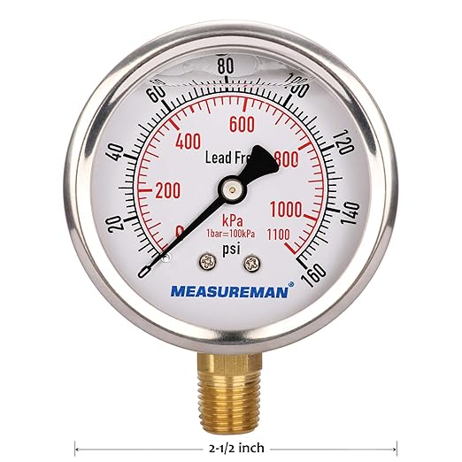 MEASUREMAN Lead-Free Pressure Gauge, 2-1/2inch Dial, Glycerin Filled, - Image 5