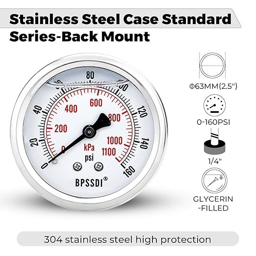0-160 Psi Glycerin Liquid Filled Low Pressure Gauge, 2.5" Dial Size, 1/4" G - Image 4