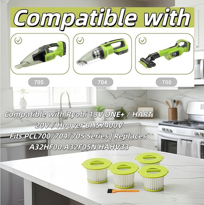 4-Pack Replacement Filter for Ryobi ONE+ 18V Handheld Vacuum | Fits Models - Image 3