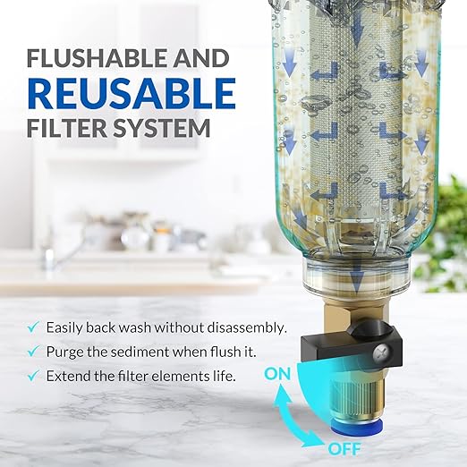 SimPure 40/200 Micron Spin Down Sediment Filter, Reusable Whole House Sediment - Image 5