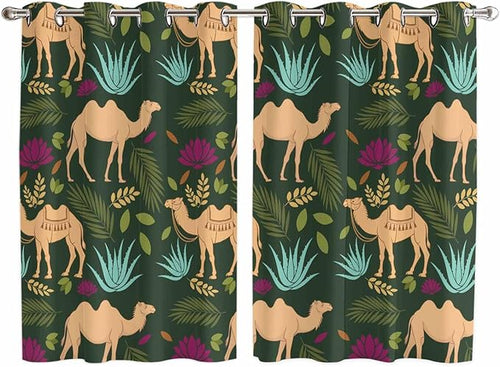 2 Panel Kitchen Cafe Curtains, Retro Desert Camel Sunlight Filtering Nature Air by Hokiten