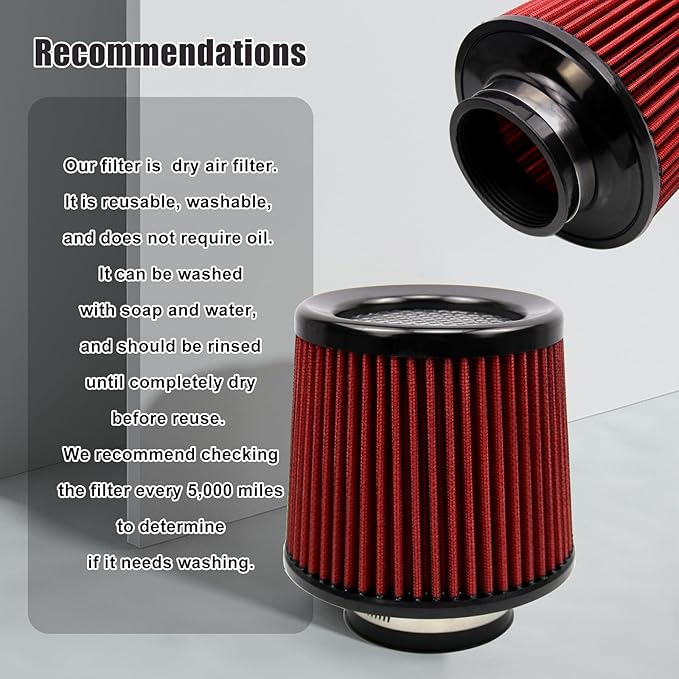 RYANSTAR RACING 76mm 3" High Flow Round Tapered Cone Cool Air Filter Cleaner - Image 6
