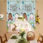 Swag Curtain Valances for Kitchen Windows, Happy Easter Bunny Butt Egg Floral - Image 2