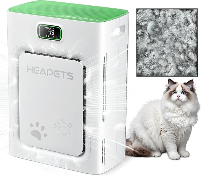 Pet Air Purifier for Home Large Room 2500 sq ft, H13 HEPA Washable Double-Sided by Heapets