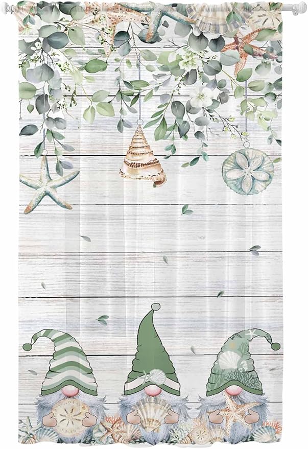 Sheer Curtains 96 Inches Long, Coastal Eucalyptus Leaf Semi Sheer Curtains by Unknown