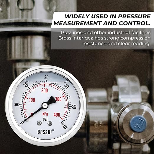 0-60 Psi Glycerin Liquid Filled Low Pressure Gauge, 2.5" Dial Size, 1/4" G Back - Image 4