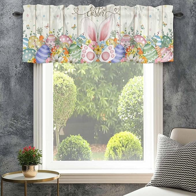 Happy Easter Curtain Valances for Windows, Kitchen Valance Window Treatment - Image 4