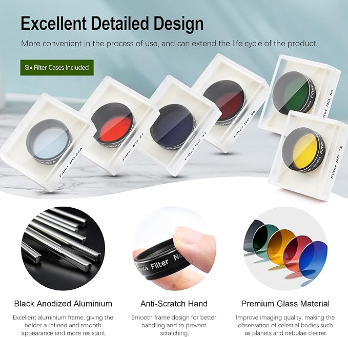 Astromania Telescope Filter Set, 1.25 inches Six Color Filters Kit, Telescope - Image 2