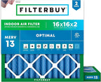 Filterbuy 16x16x2 Air Filter MERV 13 Optimal Smoke & Allergy Defense, by Filterbuy
