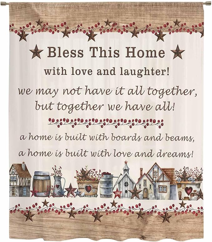 Farmhouse Sheer Curtains 45 Inch Length Country Star Barn Berry Brown Wood - Image 6