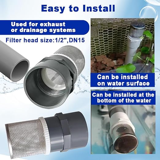 1/2" inch stainless steel filter cover connected to 1/2" grey pvc filter DN15 - Image 5
