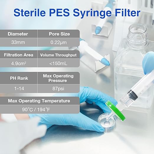 SimPure Sterile Syringe Filter PES 10 Pack, 0.22um Pore Size, 33mm Membrane - Image 2