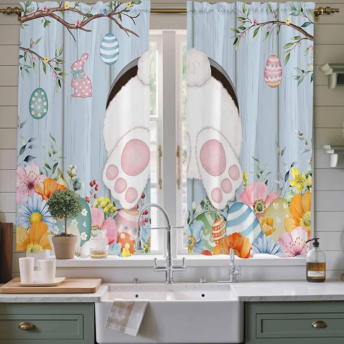 Easter Window Curtains 63 Inch Long 2 Panel Set, Rod Pocket Bedroom Curtains & by Unknown