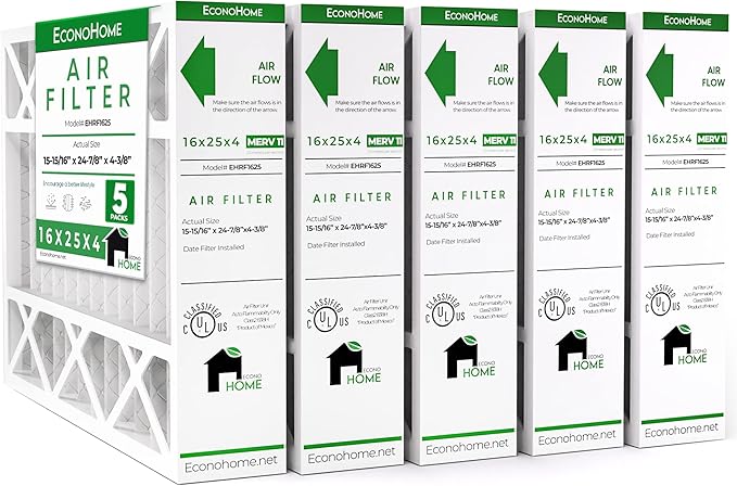 EconoHome 16x25x4 AC Furnace Pleated Air Filter MERV 11 Replacement – Allergen by EconoHome
