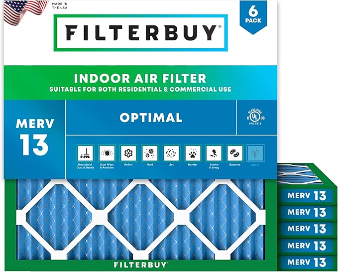 Filterbuy 22x22x1 Air Filter MERV 13 Optimal Smoke & Allergy Defense, by Filterbuy