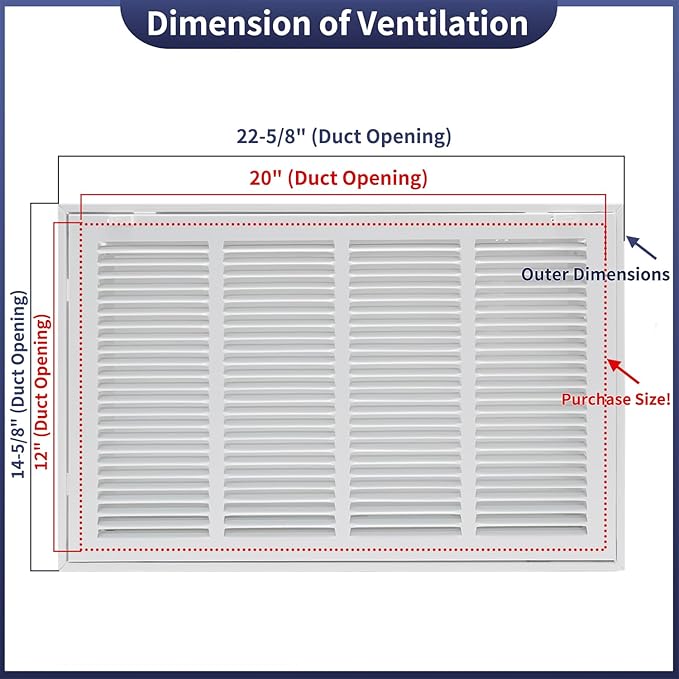 20"W x 12"H Steel Return Air Filter Grille - Image 2