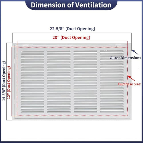 20"W x 12"H Steel Return Air Filter Grille - Image 2