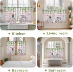 Spring Kitchen Curtains, Bicycles Leaves Butterfly Flowers Pink Buffalo Plaid - Image 8