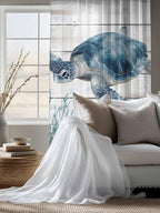 Sheer Curtains 63 Inch Length, Ocean Sea Turtle Semi Sheer Curtains Light - Image 4