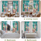 Spring Flowers Kitchen Curtains, Farmhouse Watercolor Teal Wood Grain Light - Image 8