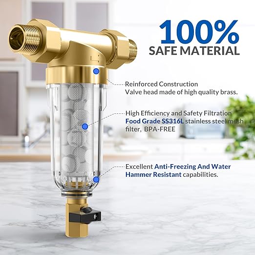 SimPure 100/500 Micron Spin Down Sediment Filter, Reusable Whole House Sediment - Image 4